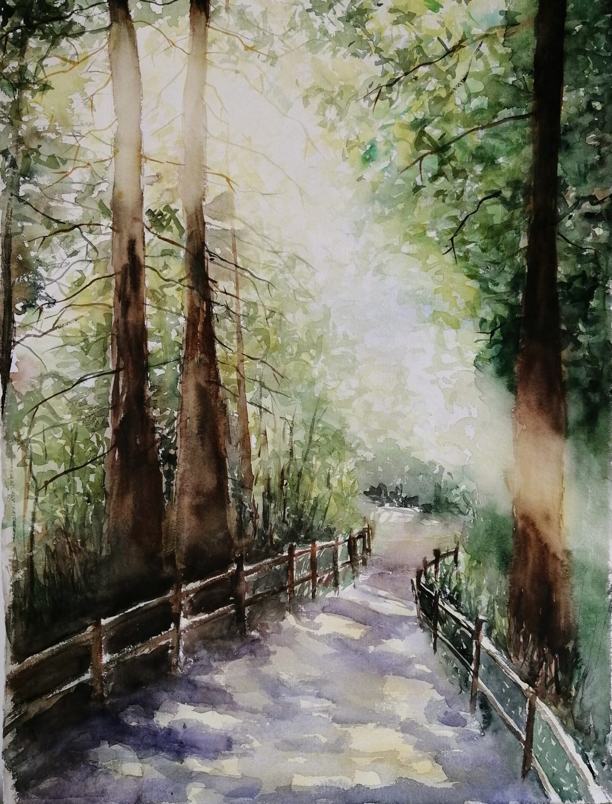 Watercolor forest landscape